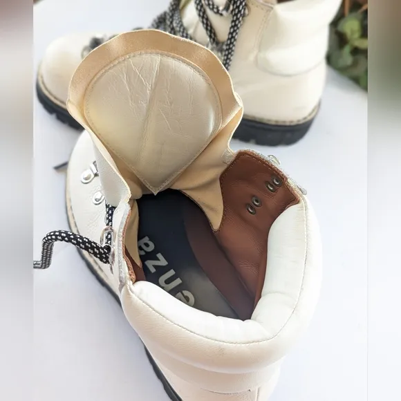 Proenza Schouler White Leather Black Lug Vibram Sole Ankle Combat Hiking Boots