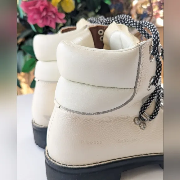 Proenza Schouler White Leather Black Lug Vibram Sole Ankle Combat Hiking Boots