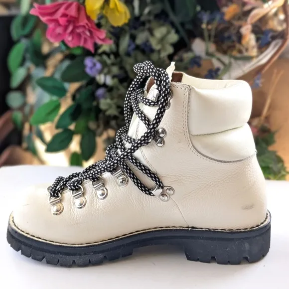 Proenza Schouler White Leather Black Lug Vibram Sole Ankle Combat Hiking Boots
