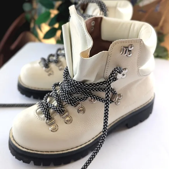 Proenza Schouler White Leather Black Lug Vibram Sole Ankle Combat Hiking Boots