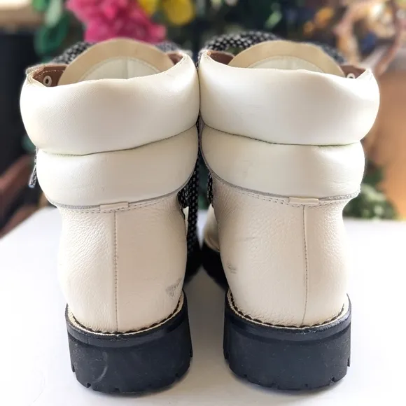 Proenza Schouler White Leather Black Lug Vibram Sole Ankle Combat Hiking Boots