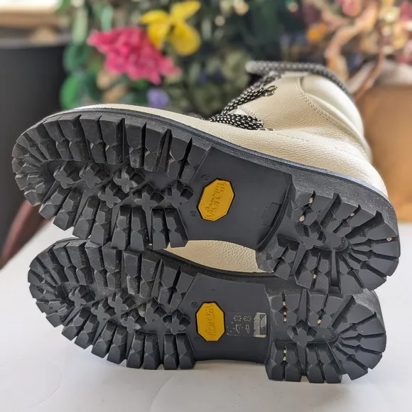 Proenza Schouler White Leather Black Lug Vibram Sole Ankle Combat Hiking Boots
