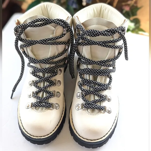Proenza Schouler White Leather Black Lug Vibram Sole Ankle Combat Hiking Boots