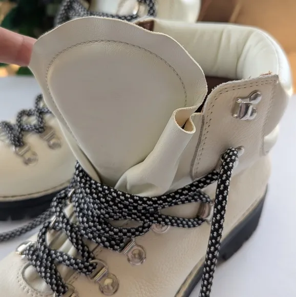 Proenza Schouler White Leather Black Lug Vibram Sole Ankle Combat Hiking Boots
