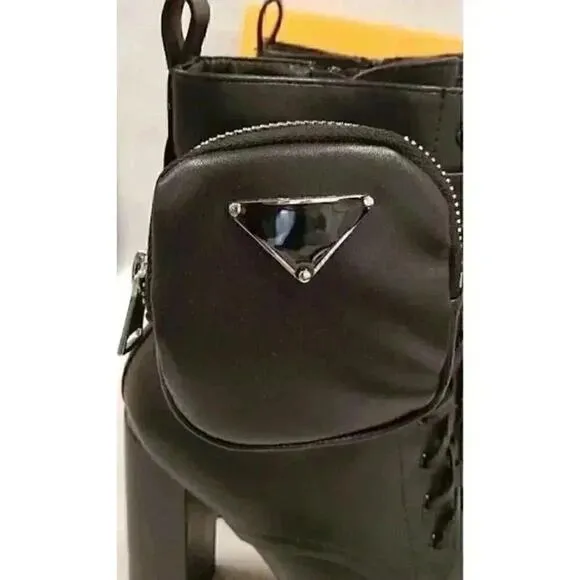 Public Desire Women's Hallucinate Black Pu Pocket Block Heel Boots Sz 6 NIB