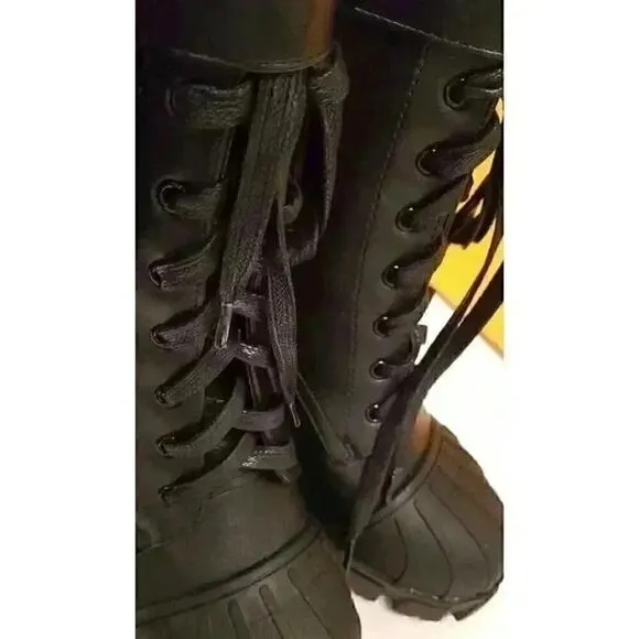 Public Desire Women's Hallucinate Black Pu Pocket Block Heel Boots Sz 6 NIB
