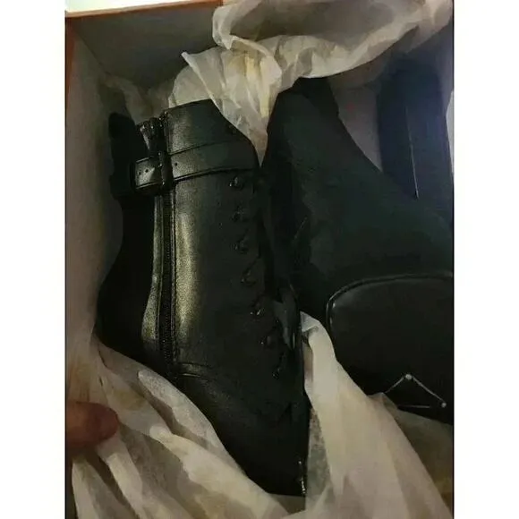 Public Desire Women's Hallucinate Black Pu Pocket Block Heel Boots Sz 6 NIB
