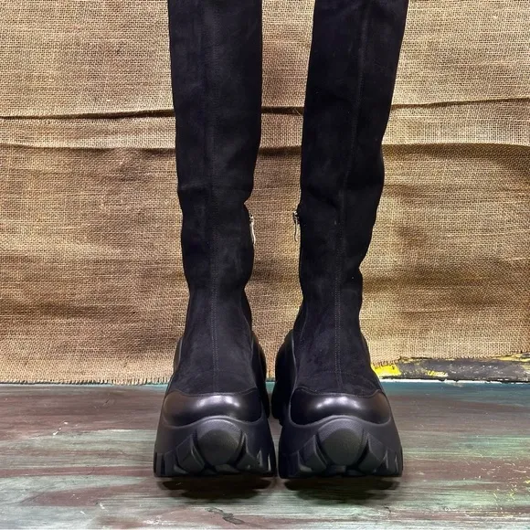 Pull on Vegan Leather Knee-High Chunky Platform Boots size 8 (39) NWOT