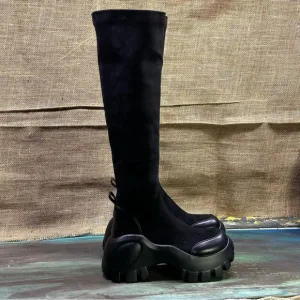 Pull on Vegan Leather Knee-High Chunky Platform Boots size 8 (39) NWOT