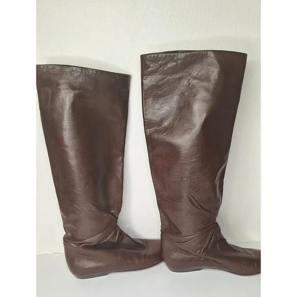 PUPI D'ANGIERI Women's Knee High Leather Boots Sz 8 Brown Pirate Boots Pull On
