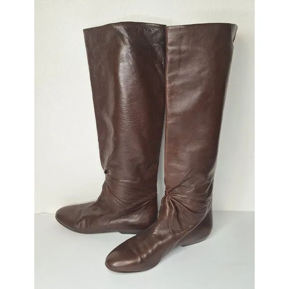 PUPI D'ANGIERI Women's Knee High Leather Boots Sz 8 Brown Pirate Boots Pull On