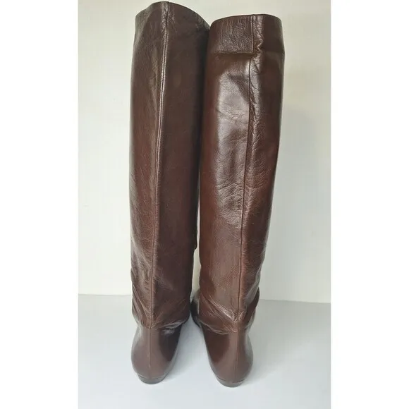 PUPI D'ANGIERI Women's Knee High Leather Boots Sz 8 Brown Pirate Boots Pull On