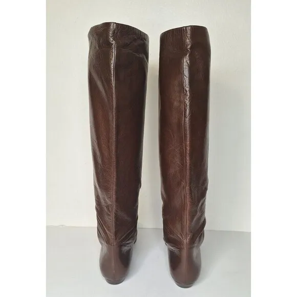 PUPI D'ANGIERI Women's Knee High Leather Boots Sz 8 Brown Pirate Boots Pull On