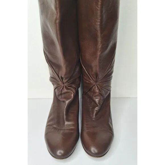PUPI D'ANGIERI Women's Knee High Leather Boots Sz 8 Brown Pirate Boots Pull On