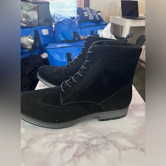 Queensberry London Men’s Black Suede Brogues/Boots - Size 44 (US Size 10.5) NWOT