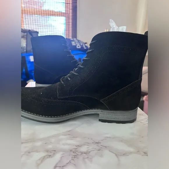 Queensberry London Men’s Black Suede Brogues/Boots - Size 44 (US Size 10.5) NWOT