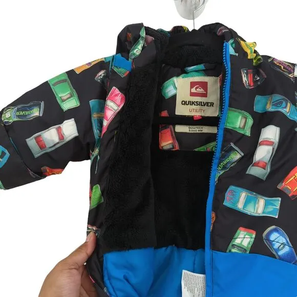 Quiksilver Baby Boy 6 m Utility Snow Suit Blue Cars Hoodie Quiktech 5mm Boots