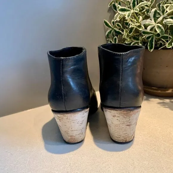 Rachel Comey Mars Leather Cork Ankle Boots 6.5 Booties Black