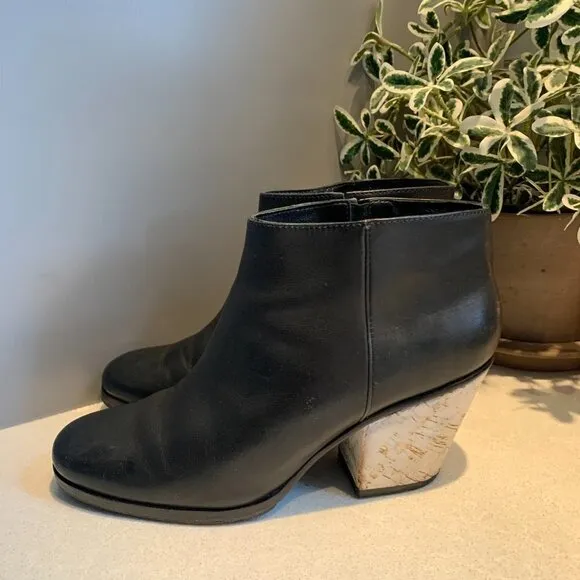 Rachel Comey Mars Leather Cork Ankle Boots 6.5 Booties Black