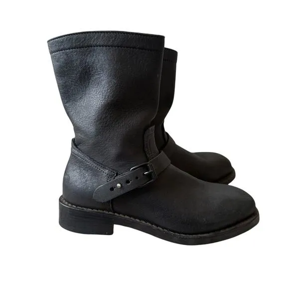 Rag &amp; Bone Black Moto Leather Boots Women's 36.5 6.5 US