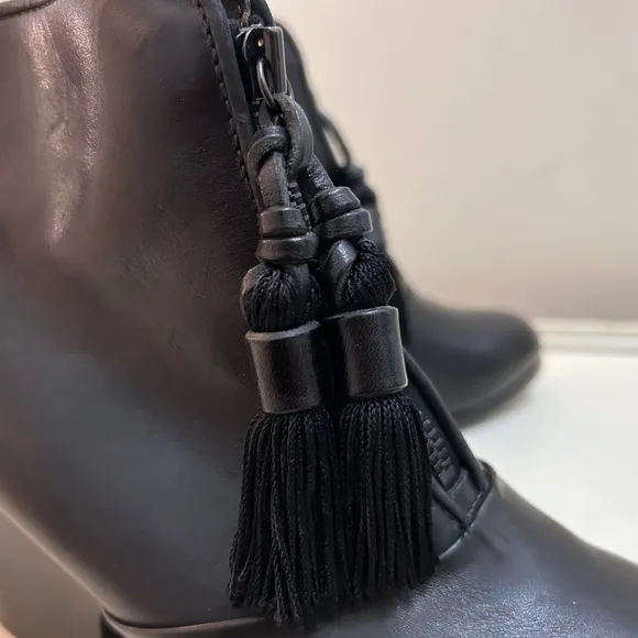 Rag &amp; Bone Darcy Black Leather Tassel Ankle Boots size 7.5