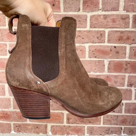 Rag &amp; Bone Devon Waxed Leather chunky heel ankle boots Booties Black Size 38.5 8