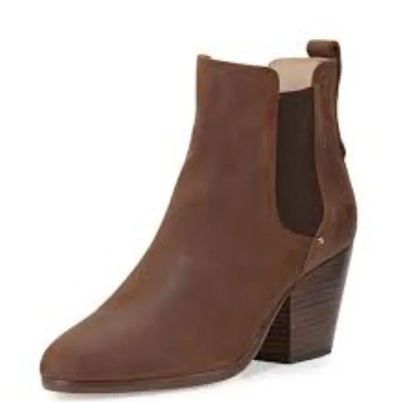 Rag &amp; Bone Devon Waxed Leather chunky heel ankle boots Booties Black Size 38.5 8
