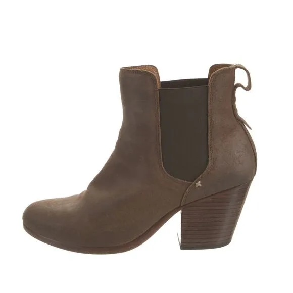 Rag &amp; Bone Devon Waxed Leather chunky heel ankle boots Booties Black Size 38.5 8