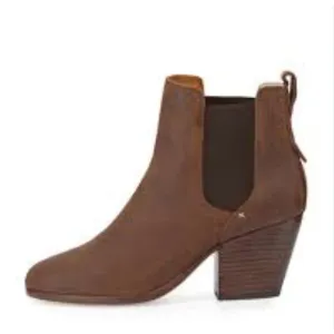 Rag &amp; Bone Devon Waxed Leather chunky heel ankle boots Booties Black Size 38.5 8