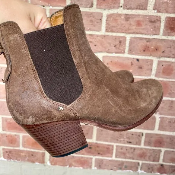 Rag &amp; Bone Devon Waxed Leather chunky heel ankle boots Booties Black Size 38.5 8