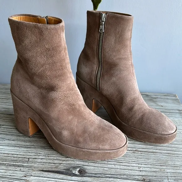 Rag &amp; Bone Fei Platform Ankle Boots Praline Suede TanZip Block Heel size 36