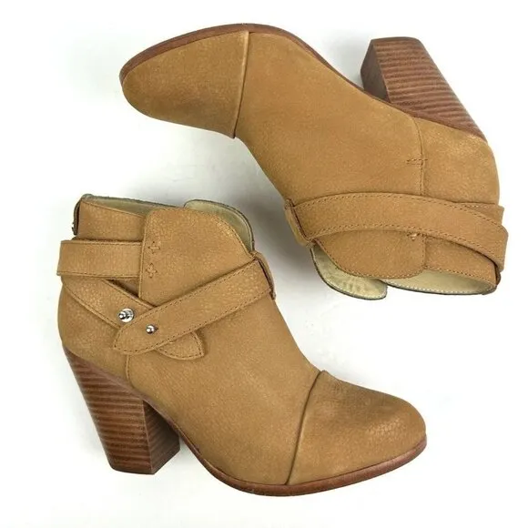 Rag &amp; Bone Harlow Boots 36.5 Tan Brown Suede Nubuck Leather Ankle Bootie 6.5