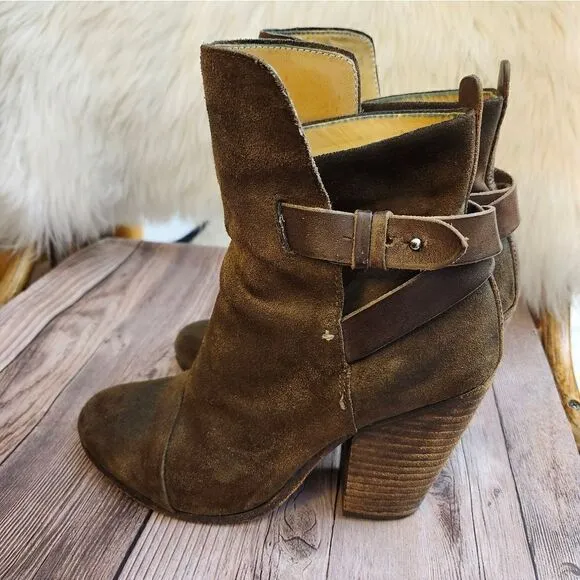 Rag &amp; Bone Kinsey brown waxed suede Stacked heel ankle boots