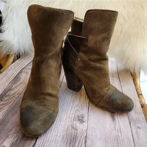 Rag &amp; Bone Kinsey brown waxed suede Stacked heel ankle boots