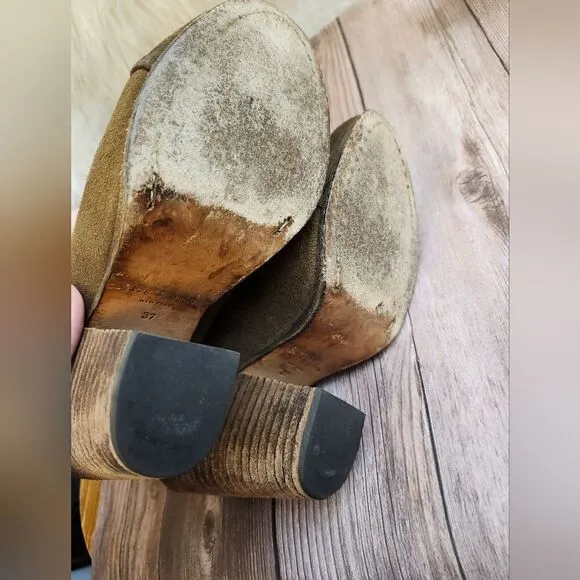 Rag &amp; Bone Kinsey brown waxed suede Stacked heel ankle boots