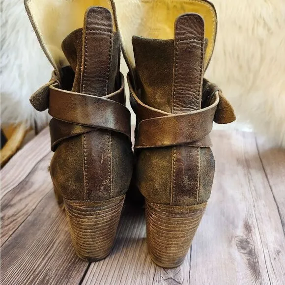 Rag &amp; Bone Kinsey brown waxed suede Stacked heel ankle boots