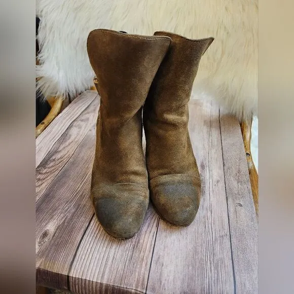 Rag &amp; Bone Kinsey brown waxed suede Stacked heel ankle boots