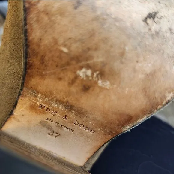 Rag &amp; Bone Kinsey brown waxed suede Stacked heel ankle boots