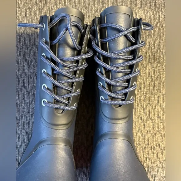 Rag &amp; Bone Navy Ansel Rubber Lace Up Mid Calf Rain Boots Size US 5