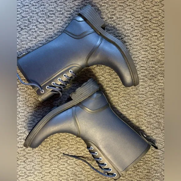 Rag &amp; Bone Navy Ansel Rubber Lace Up Mid Calf Rain Boots Size US 5