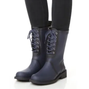 Rag &amp; Bone Navy Ansel Rubber Lace Up Mid Calf Rain Boots Size US 5