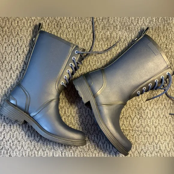 Rag &amp; Bone Navy Ansel Rubber Lace Up Mid Calf Rain Boots Size US 5