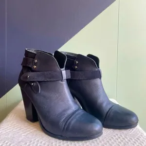 Rag &amp; bone navy leather harrow stacked heel ankle boots 37.5