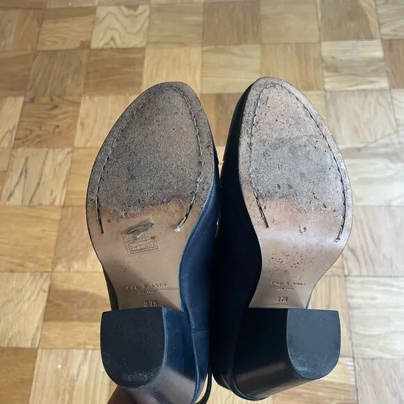 Rag &amp; bone navy leather harrow stacked heel ankle boots 37.5