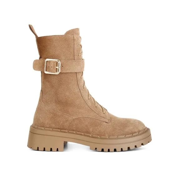 Rag &amp; Co Tan Suede Kasper Combat Boots Lace Up Style Zipper Women’s Size 10