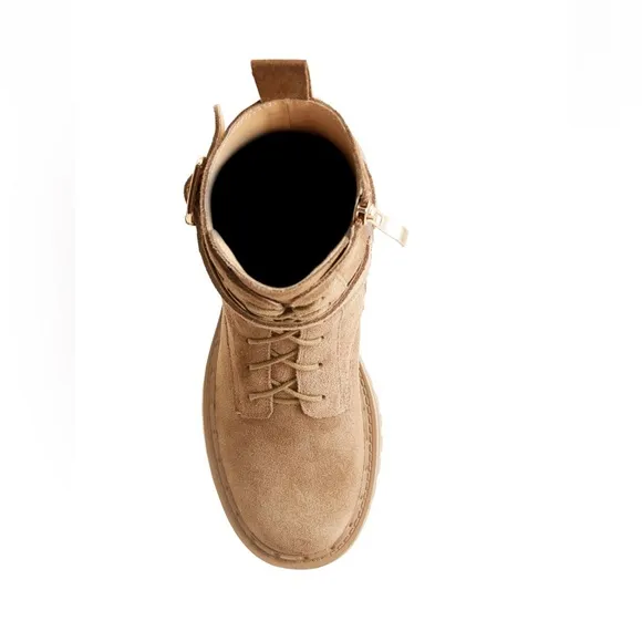 Rag &amp; Co Tan Suede Kasper Combat Boots Lace Up Style Zipper Women’s Size 8