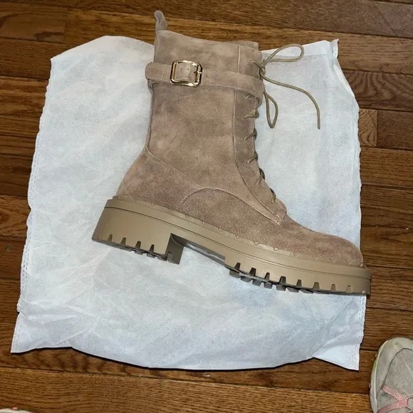 Rag &amp; Co Tan Suede Kasper Combat Boots Lace Up Style Zipper Women’s Size 8