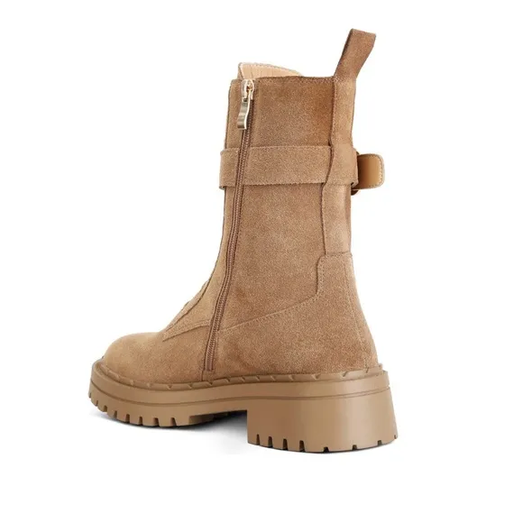 Rag &amp; Co Tan Suede Kasper Combat Boots Lace Up Style Zipper Women’s Size 8