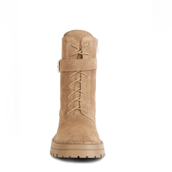 Rag &amp; Co Tan Suede Kasper Combat Boots Lace Up Style Zipper Women’s Size 8