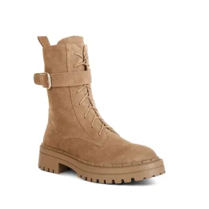 Rag &amp; Co Tan Suede Kasper Combat Boots Lace Up Style Zipper Women’s Size 8